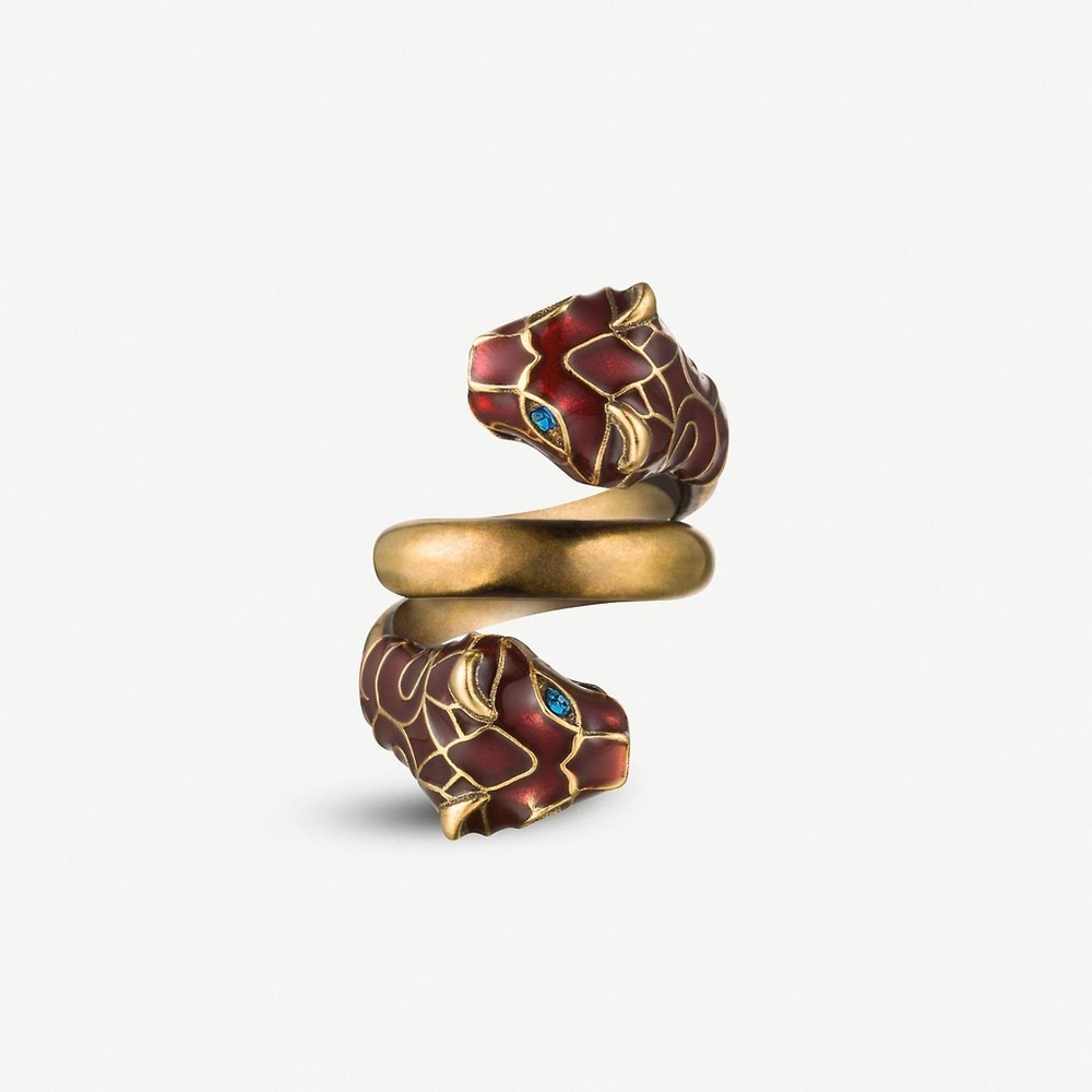 NWT Gucci Tiger Enameled & Crystal-embellished Wraparound Ring - IT 10 / US 5.25